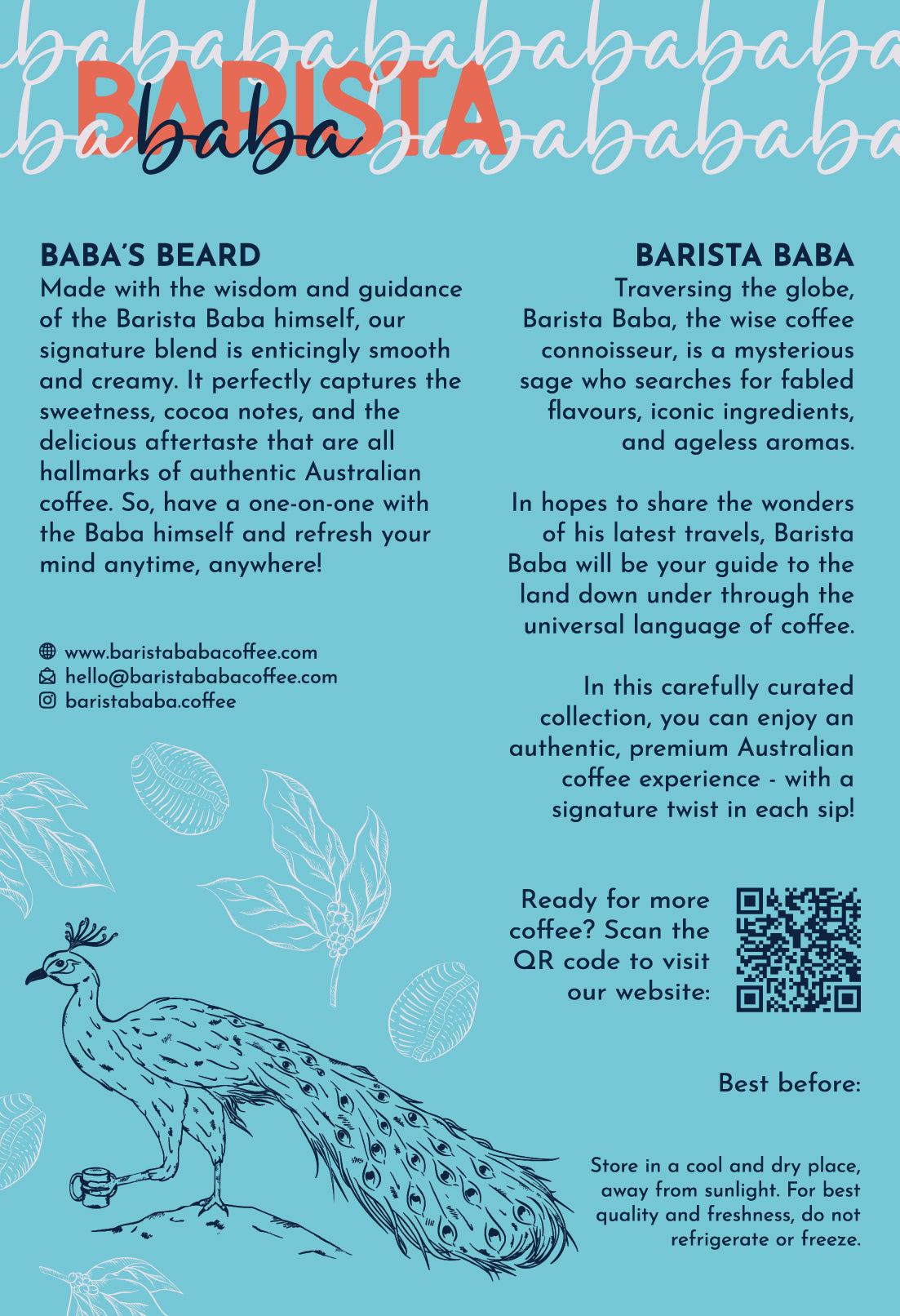 Back label of a bag of Baba&